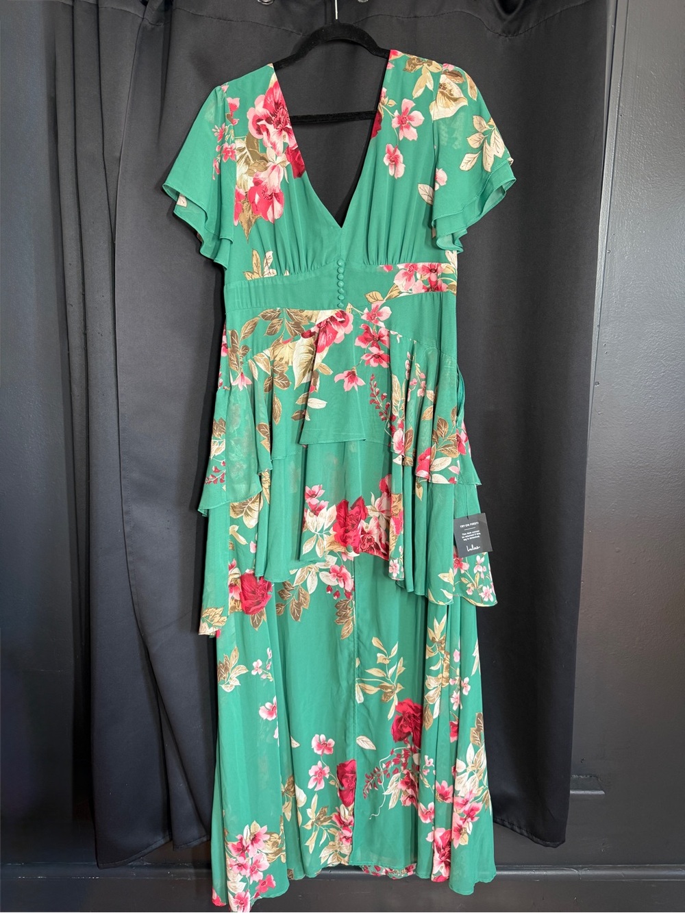 Lulu's Green Floral Tiered dress NWT